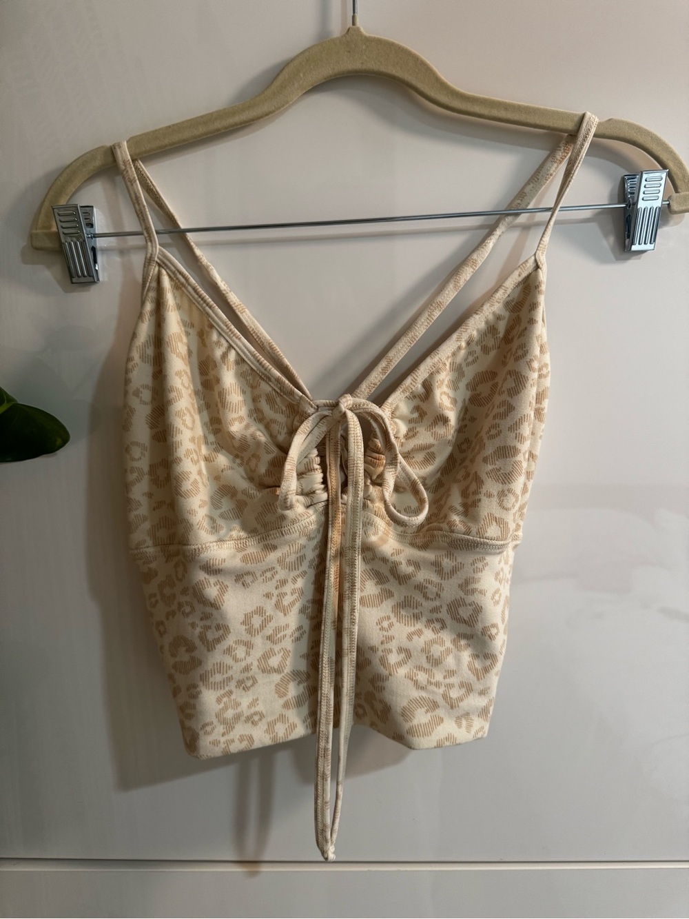 Beige Leopard Tie-Front Cami Top